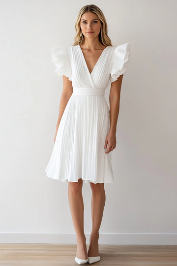 Chiffon Ivory A Line Ruched Graduation Dress